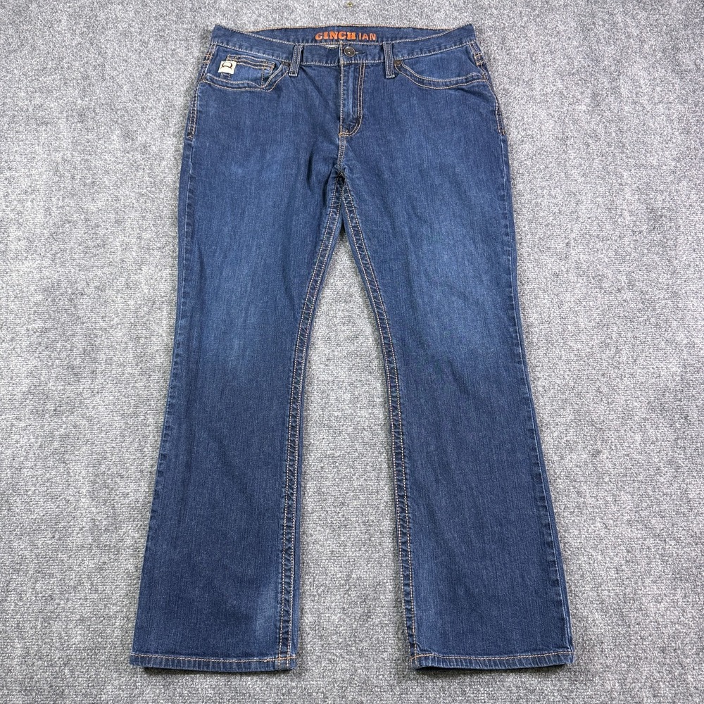 Cinch Ian Mens Slim Bootcut Jeans Mens 36x32 Dark Wash Blue Stretch MB65736001